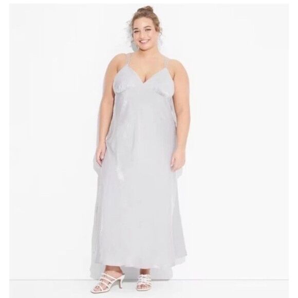 Women's Gray Iridescent Silver Maxi Slip Dress Wild Fable XXL NWT Flowy 2XL - Picture 2 of 3